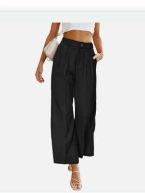 CHOUYATOU Black Pleated Wide Leg Dress Pants Size Large NWT